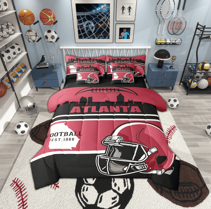 Erosebridal Soccer Helmet Bedding, American Football Bed in a Bag, Vintage Rugby Reversible Bed Set, Lightweight Room Decor, 7 Pieces