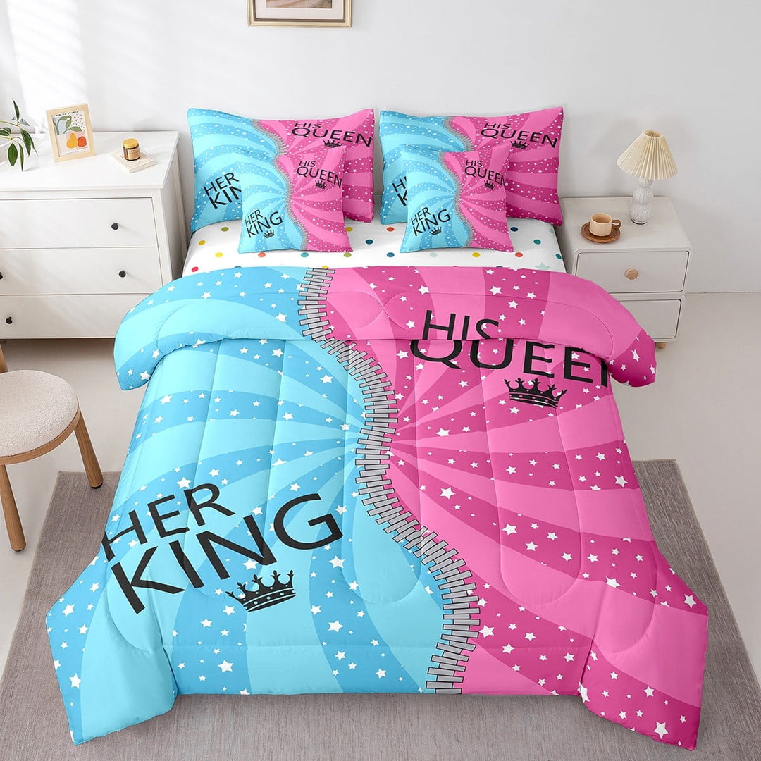 Erosebridal Teen Geometric Stripes Bedding Sets King Size,Couple Lover Bed in a Bag King size,Microfiber Reversible Bedding King Size,Valentine&
