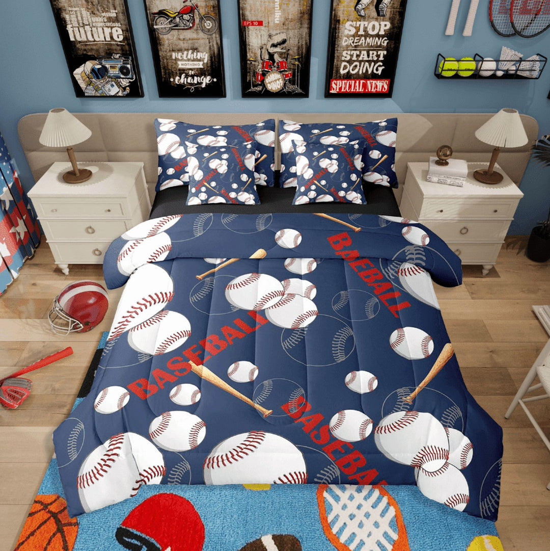 Erosebridal Sport Baseball Bedding Sets Twin Size,Ball Gaming Comforter Sets With Sheets,Teens Bedroom Decor,Reversible,Breathable,7Pcs