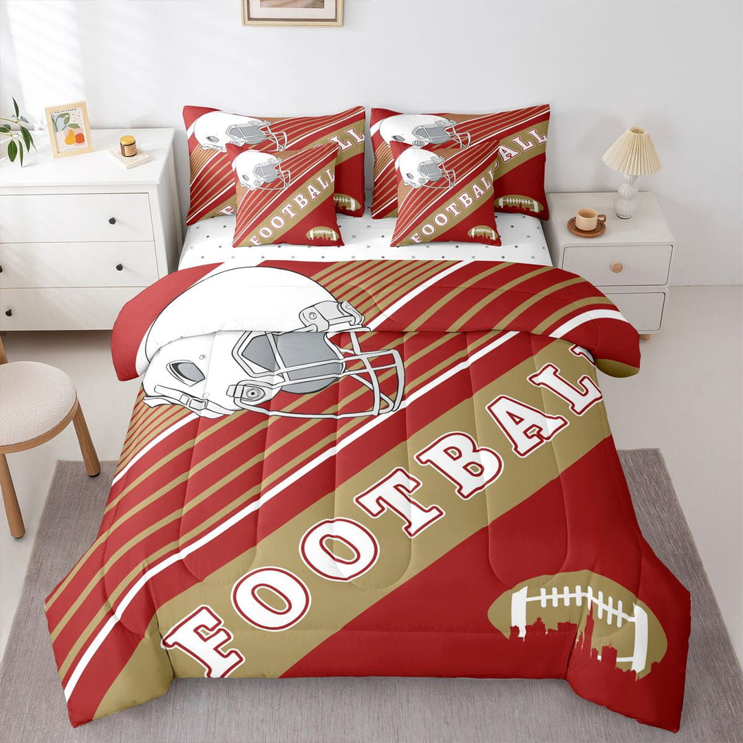 Sports Bedding Comforter Sets Queen Size, American Football City Bedding Bed In A Bag(Comforter+Fitted+Flat Sheet+2 Pillowcases+2 Throw Pillow Covers) 7 Pieces Bed Set, San Francisco