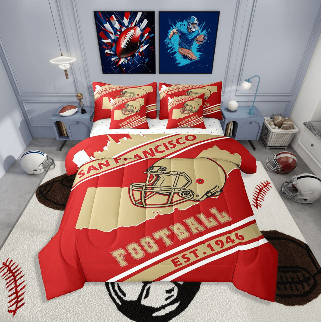 Erosebridal American Football City Bedding Sets Twin Size,Ball Gamer Comforter Sets with Sheets,Sport Decor,Reversible,Breathable,7-Piece