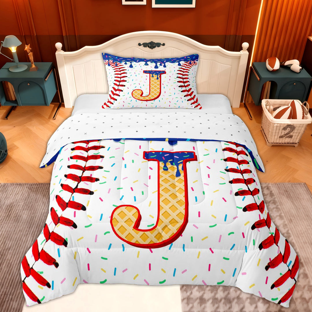 Erosebridal Kids Baseball Gaming Twin Comforter Sets, Cartoon Initial J Bedding Set, 2pcs