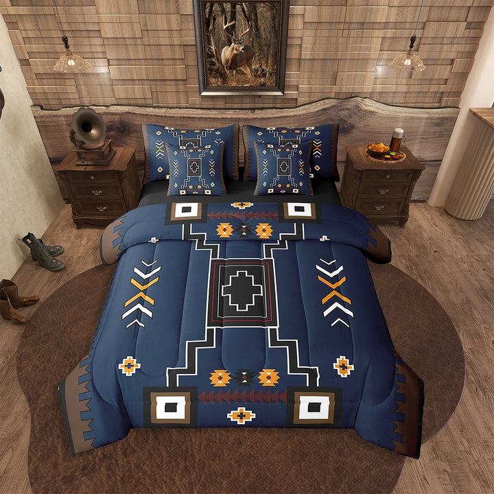 Erosebridal Tribal Aztec Bedding Sets Twin Size,Black Comforter Sets with Sheets,Geometry Room Decor,7-Piece