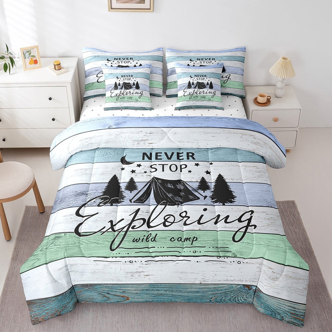 Erosebridal 7Pcs Comforter Set Full Size, Camper Essentials Bed in a Bag with Flat Sheet and Fitted Sheet and Adults, Exploring Adventure Bedding Set with Pillowcases &amp; Throw Pillow Covers