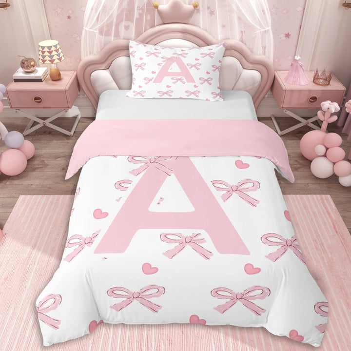 Erosebridal Personalized Initial A Twin Bedding For Girls,Pink Ribbon Bow Duvet Cover Set,Pink Reversible,Ultra Soft Home Decor,2pcs,No Comforter