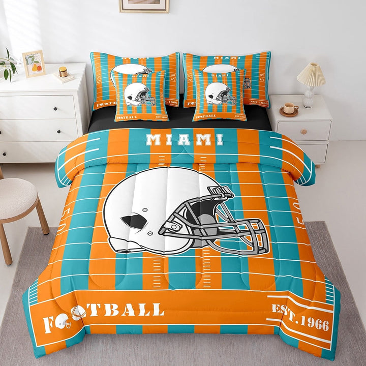 Erosebridal American Football Gamer Bedding Twin Size,Rugby City Bed Set,Miami Bedding Sets Twin Size For Boys,Lightweight Bedroom Decor Reversible,7pcs