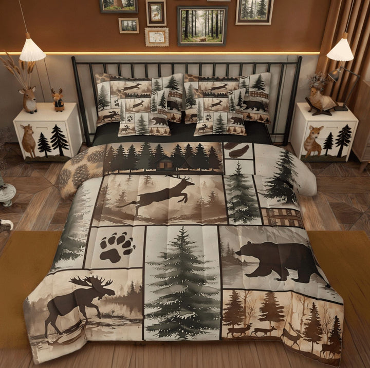 Manfei Western Rustic Bear 7-Piece Twin Bedding Sets,Farmhouse Animal Deer Wildlife Hunting Bedding Comforter Set Reversible