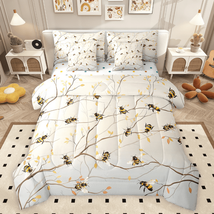 Erosebridal Honey Bee Bedding King Size, Cute Animals Comforter Sets with Sheets, 7pcs Bedroom Decor
