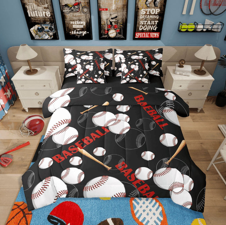 Erosebridal Baseball Bedding Sets Twin Size,Sport Theme Comforter Sets With Sheets,Ball Game Decor,Reversible,Breathable,7Pcs