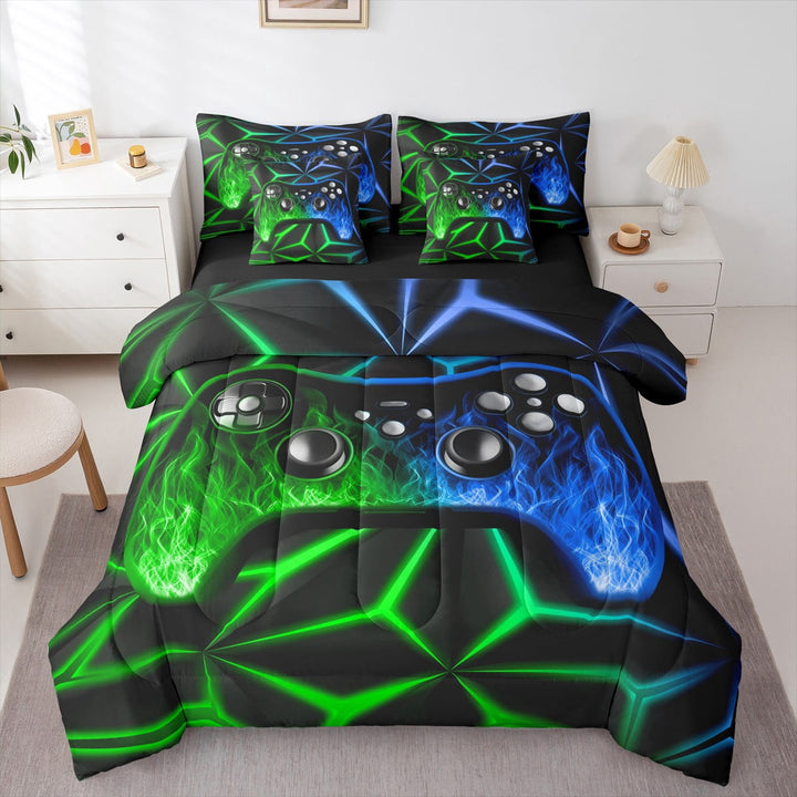 Erosebridal Gamepad Print Bedding Sets Twin Size 7 Pieces for Teen, Gamer Bed in a Bag, Black Green Blue