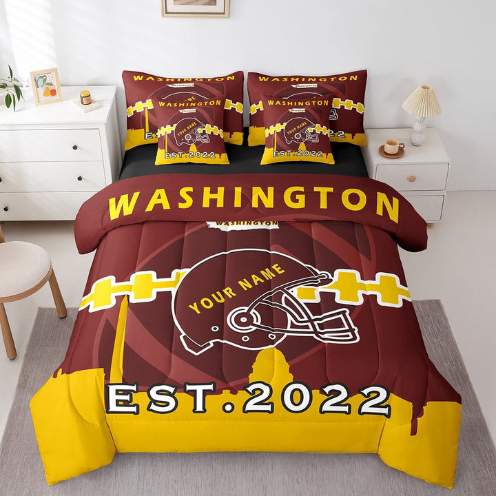 Erosebridal 7 Pcs Comforter Set Twin Size,Customized Football Fans Bed in a Bag with Flat Sheet and Fitted Sheet and Adults,Sports Bedding Set with Pillowcase and Sham(Washington)