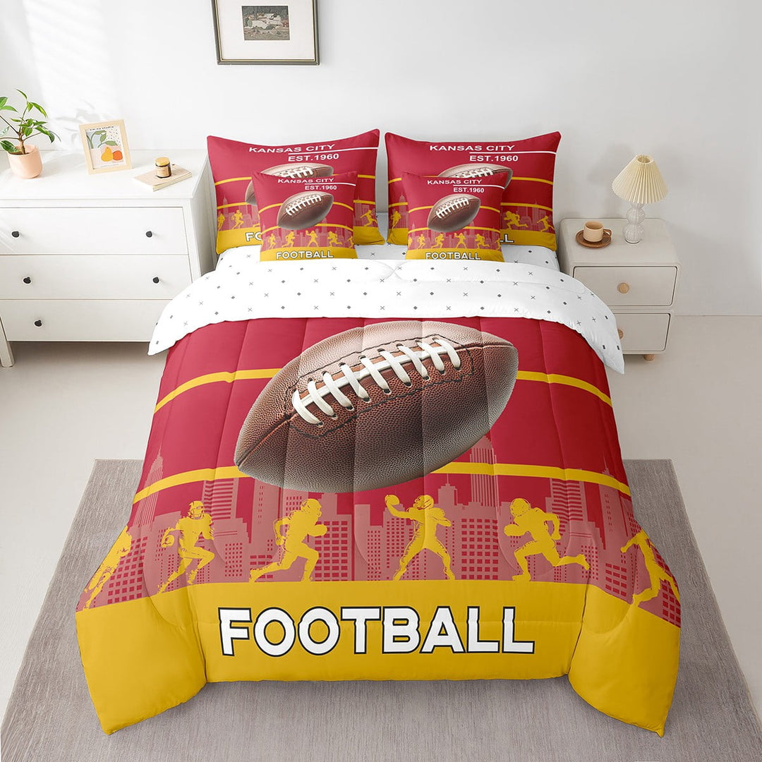 Erosebridal 3D Rugby Print Bedding Twin Size, Football Soccer Bed in a Bag Twin size, Eat Sleep Decor, Reversible 7-Piece