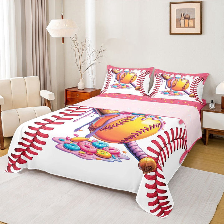 Erosebridal Ice Cream Drip Full Size Sheets, Baseball Sport Bed Sheets for Kids Girls, 1 Flat Sheet, 1 Fitted Sheet and 2 Pillowcases