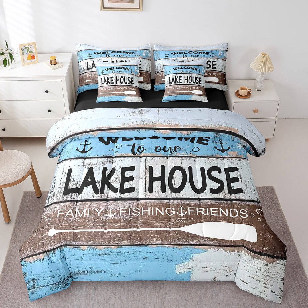 Erosebridal Lake House Bedding Sets Twin Size,Vintage Paddle Comforter Sets with Sheets,Rustic Cabin Bed in a Bag Twin size,Ultra Soft Lodge Bedroom Decoration,Reversible,7pcs