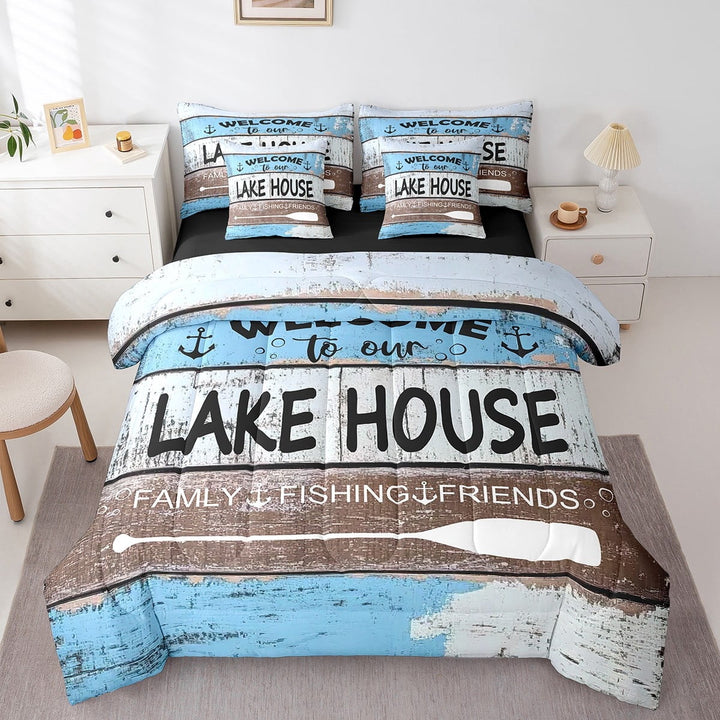 Erosebridal Lake House Bedding Sets Twin Size,Vintage Paddle Comforter Sets with Sheets,Rustic Cabin Bed in a Bag Twin size,Ultra Soft Lodge Bedroom Decoration,Reversible,7pcs