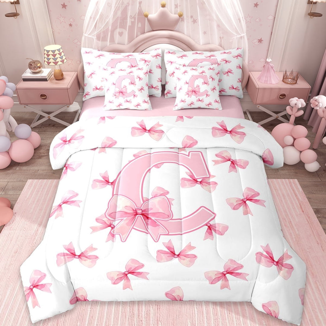 Erosebridal Girl Personalized Gifts 7-Piece Twin Bedding Sets,Pink Alphabet C Bedding Comforter Set For Teens,Reversible