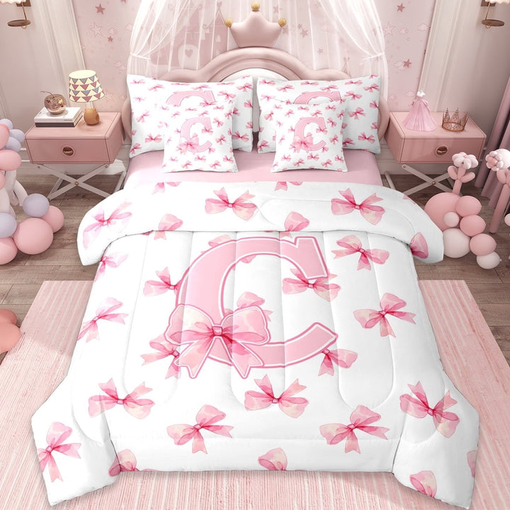 Erosebridal Girl Personalized Gifts 7-Piece Twin Bedding Sets,Pink Alphabet C Bedding Comforter Set For Teens,Reversible