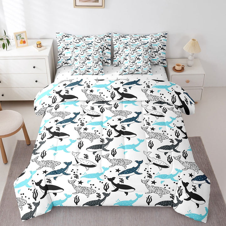 Erosebridal Animal Whale Bed In A Bag Full Size,Ocean Sealife Bed Set,Sea Bedroom Decor,Reversible,Breathable,7-Piece