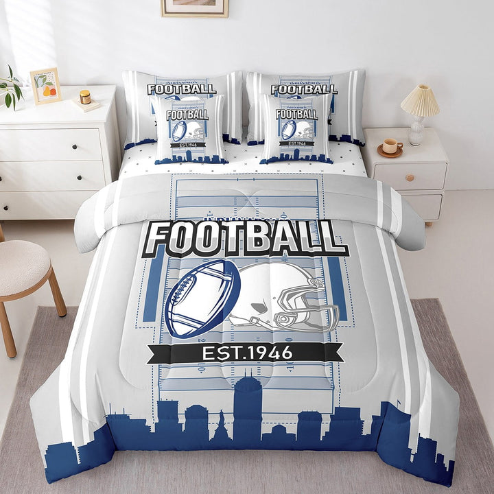 Erosebridal Sport Football Bedding Sets Twin Size,Stripes Comforter Sets with Sheets,Room Decorative,Reversible,Breathable,7-Piece