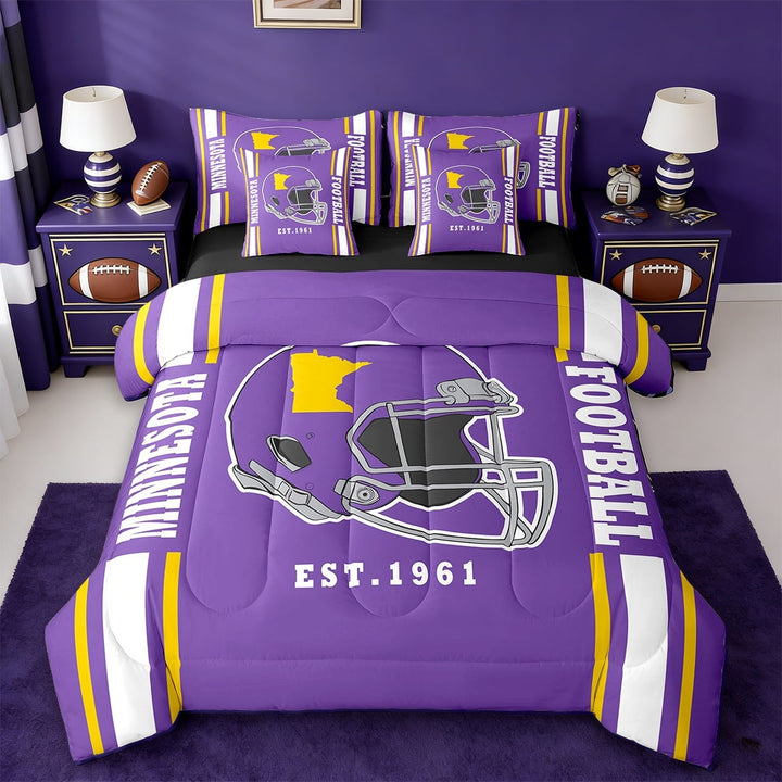 Erosebridal Sports Theme Bedding Sets Twin Size,American Football Comforter Sets with Sheets,Minnesota Bed in a Bag Twin Size For Kids Boys,Microfiber Bedroom Decorative Reversible,7-Piece