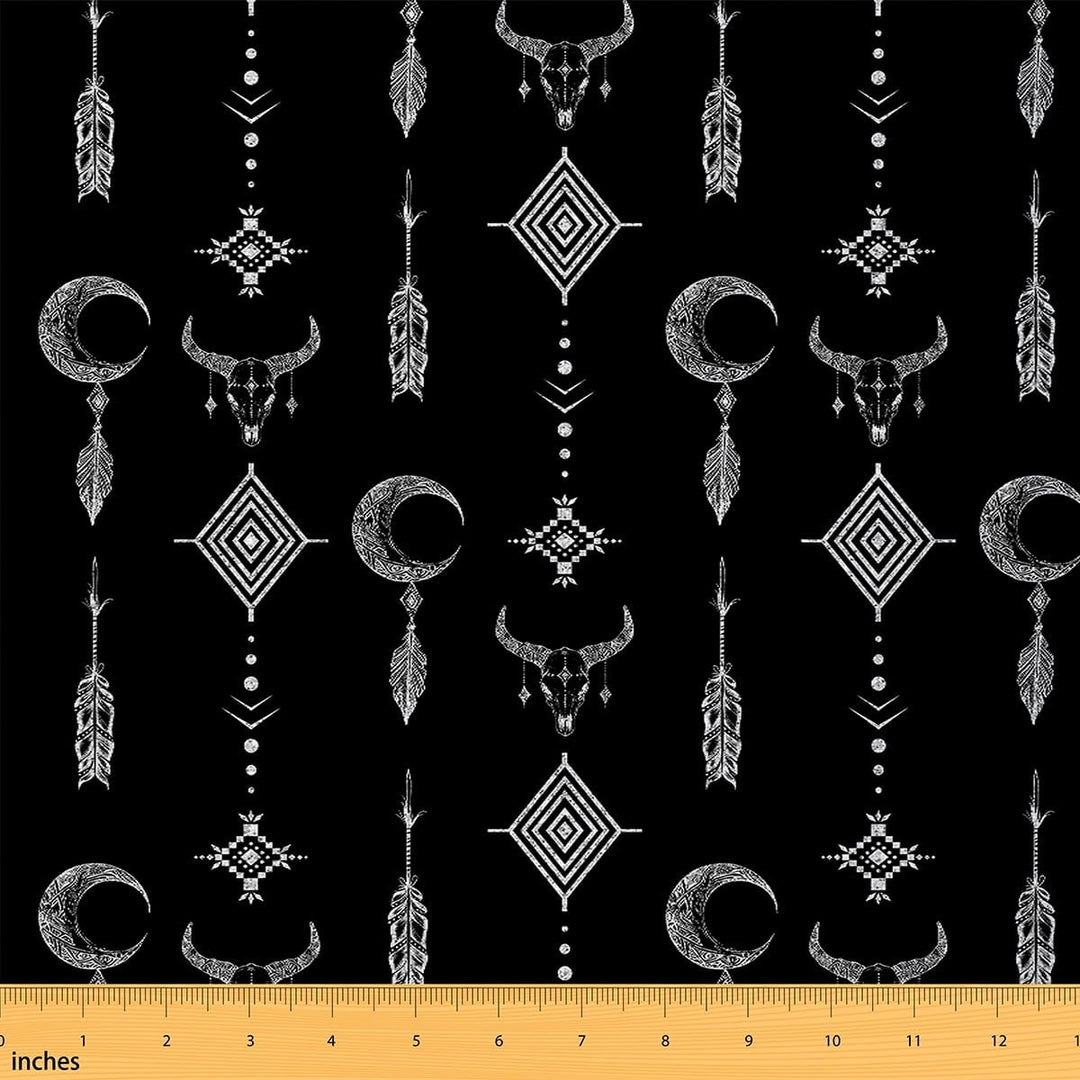Manfei Hippie Aztec Dreamcatcher Fabric by the Yard (1 Yard), Cow Skeleton Decorative Fabric by the Yard, Western Farmhouse Sewing &amp; Crafting Fabric, Luxury Living Room Decorative