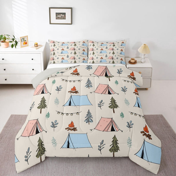 Erosebridal Kids Teens Jungle Adventure Full Size Comforter Sets 3 Pieces,Boys Girls Woodland Camping Theme Bedding Sets,Grey Reversible