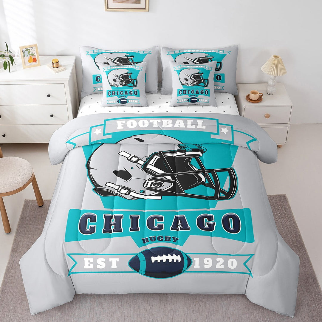Erosebridal Football Bedding Sets Twin Size 7-Piece Teens, Breathable, Grey, Chicago