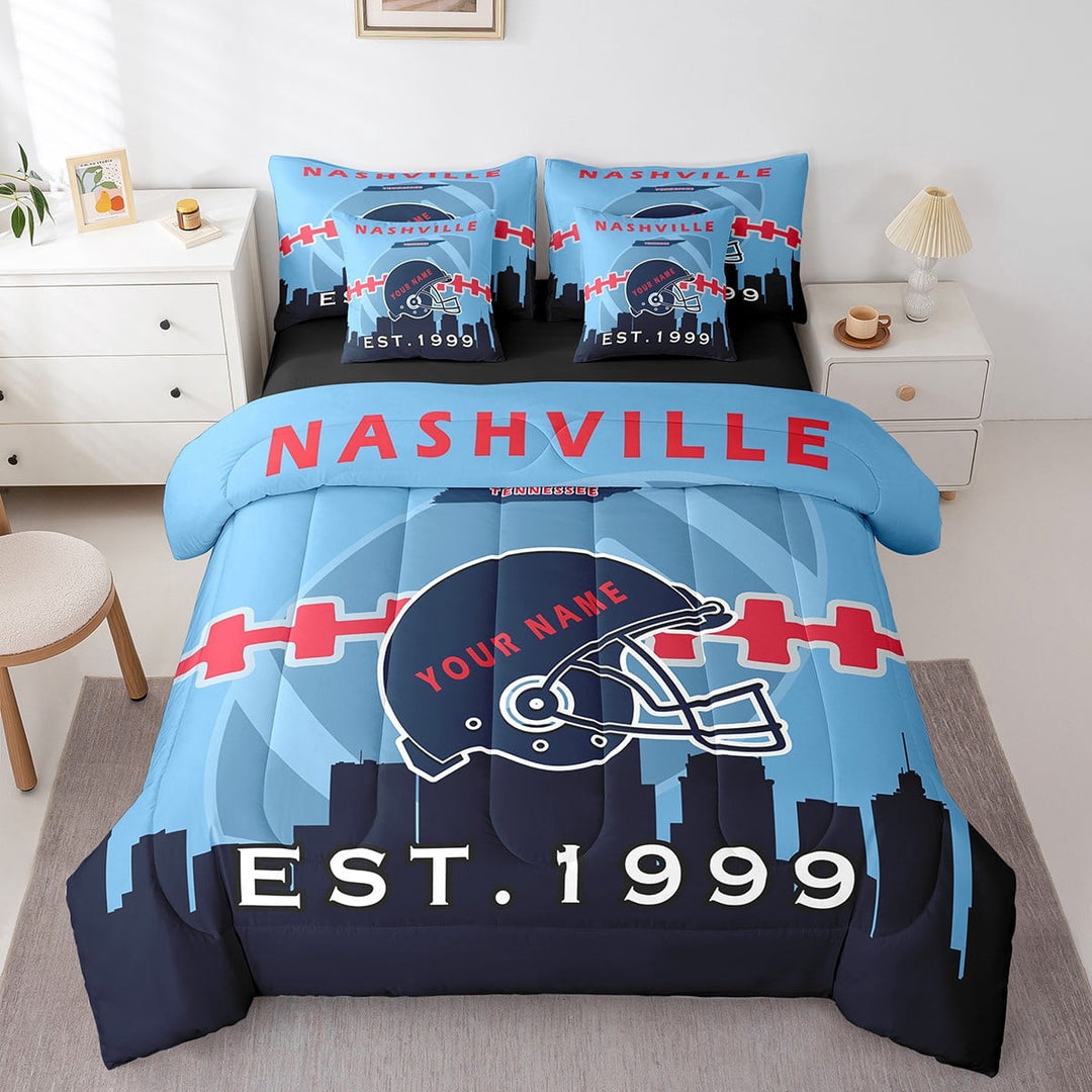 Erosebridal 7 Pcs Comforter Set Twin Size,Customized Sports Bed in a Bag with Flat Sheet and Fitted Sheet and Adults,Football Bedding Set with Pillowcase and Sham(Nashville)