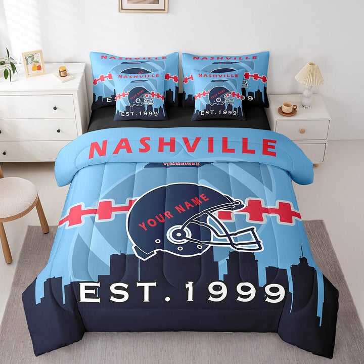 Erosebridal 7 Pcs Comforter Set Twin Size,Customized Sports Bed in a Bag with Flat Sheet and Fitted Sheet and Adults,Football Bedding Set with Pillowcase and Sham(Nashville)