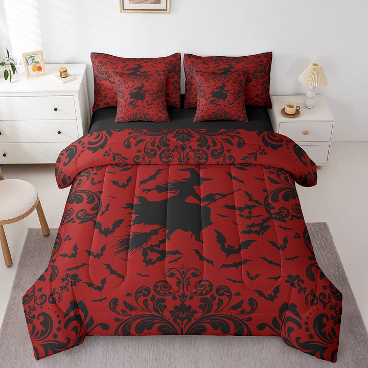 Erosebridal Magic Witch Bed in a Bag Full size, Happy Halloween Bed Set, Damask Boho Reversible Bedding Full Size, Lightweight Room Decorative, 7pcs