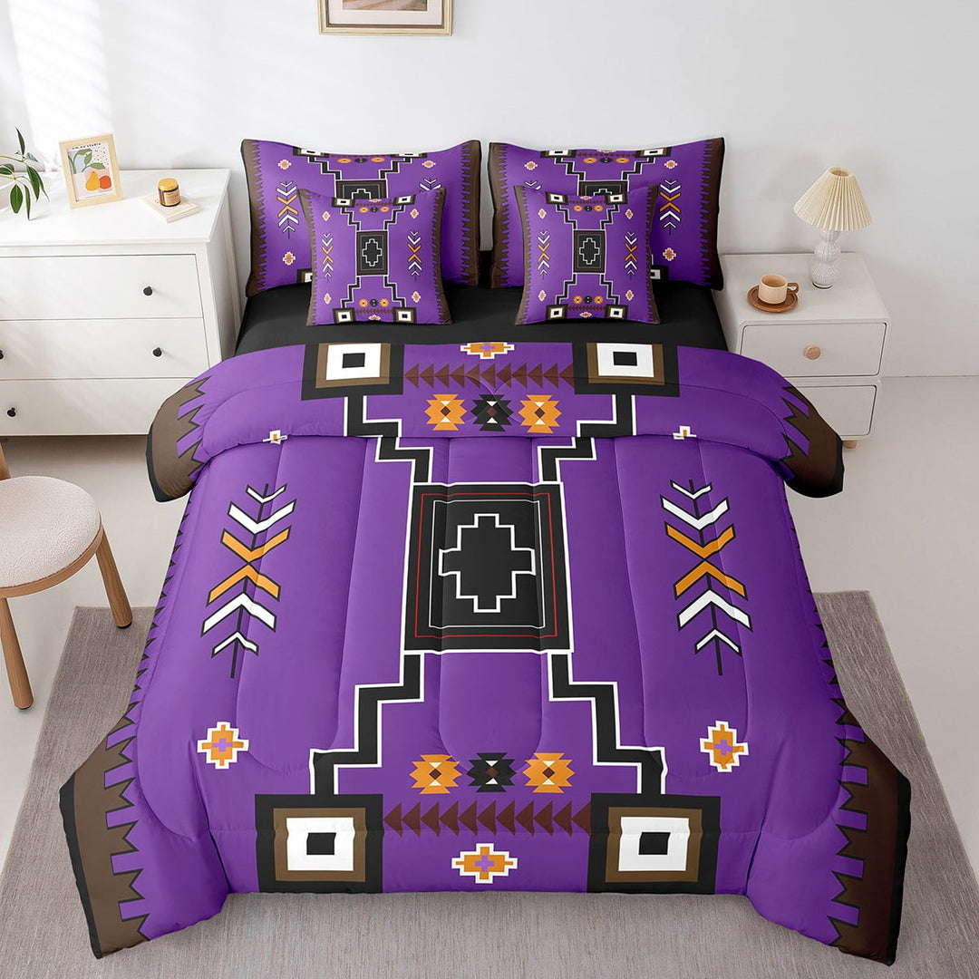 Erosebridal Purple Aztec Bedding Sets Twin Size,Hippie Boho Comforter Sets with Sheets,Black Reversible,7pcs