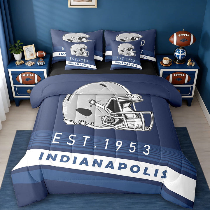Erosebridal SIndianapolis Bedding Sets Twin Size,Navy Blue Green Stripes Comforter Sets with Sheets,Rugby Helmet Bed in a Bag Twin Size,Stylish Living Room Decoration Reversible,7-Piece