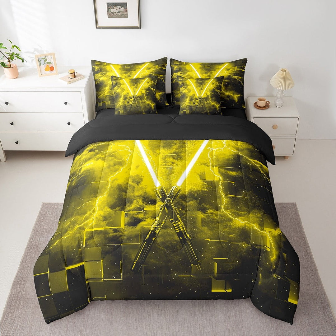 Erosebridal Galaxy Lightning Bedding Twin Size, Modern Rectangle Bed in a Bag Twin size, Futuristic Decor, Reversible 7pcs