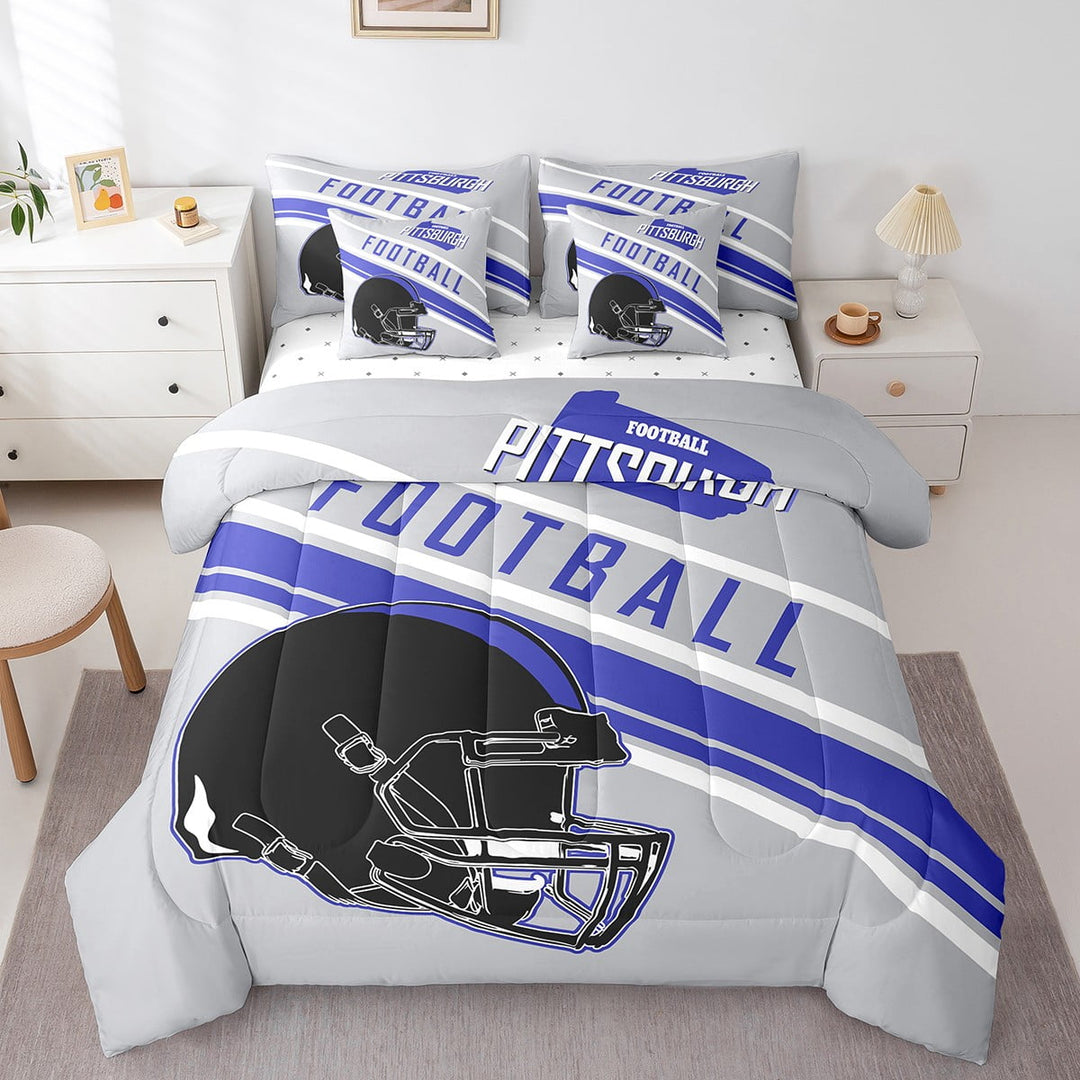 Erosebridal Football Bed in a Bag Twin size 7 Pieces Teens, Breathable, Grey, Pittsburgh
