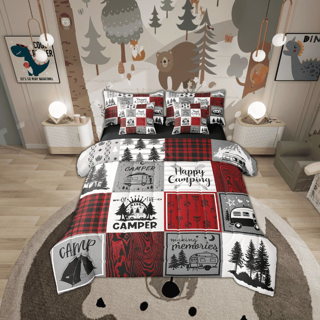 Camper Queen Bed In A Bag 7 Piece Rv Camping Comforter Set Rustic Buffalo Plaid Bedding Comforter Sets Camper Decor For Travel Trailers Bunk Country Camping Bed Set Red Black Grey