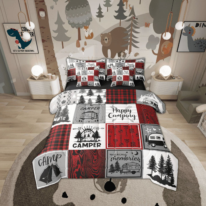 Camper Queen Bed In A Bag 7 Piece Rv Camping Comforter Set Rustic Buffalo Plaid Bedding Comforter Sets Camper Decor For Travel Trailers Bunk Country Camping Bed Set Red Black Grey