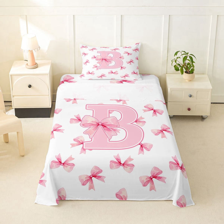 Erosebridal Aesthetic Coquette Bowknot Twin Sheet Sets,Letter B Monogrammed Bedding For Girls Kids 3 Pieces