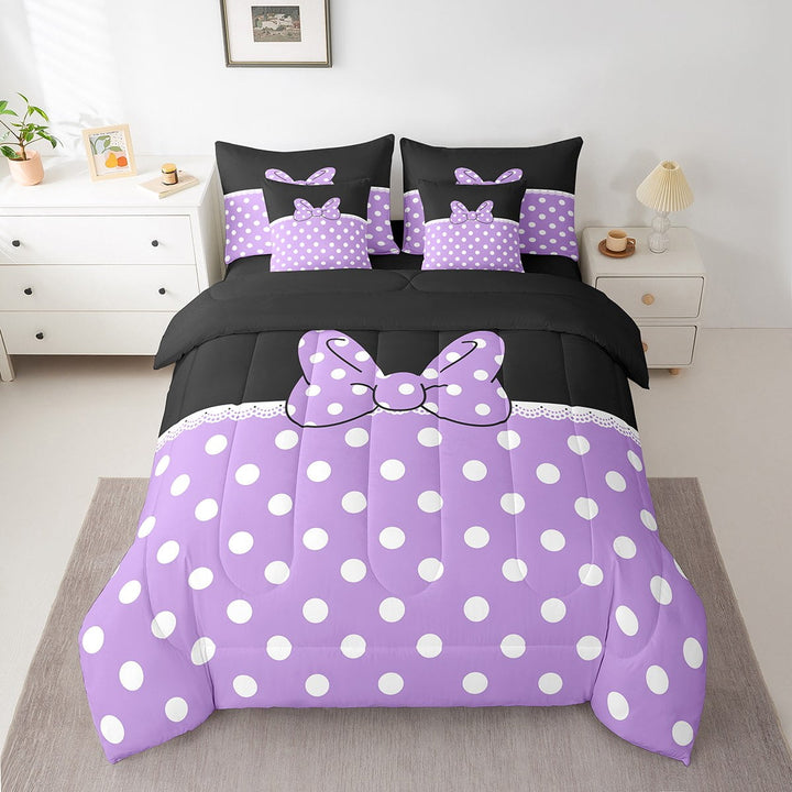 Erosebridal Polka Dot Bed in a Bag Twin size, Kawaii Bowknot Bed Set, Princess Style Decor, Reversible 7-Piece