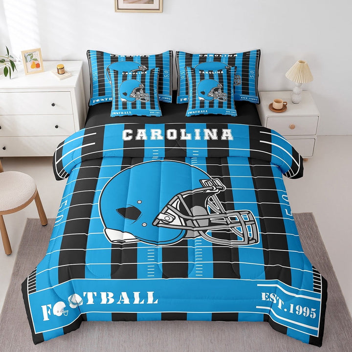 Erosebridal Rugby Sports Bedding Sets Twin Size,Carolina Comforter Sets with Sheets,Blue Black Bed in a Bag Twin Size For Teens,Breathable Room Decoration Reversible,7-Piece