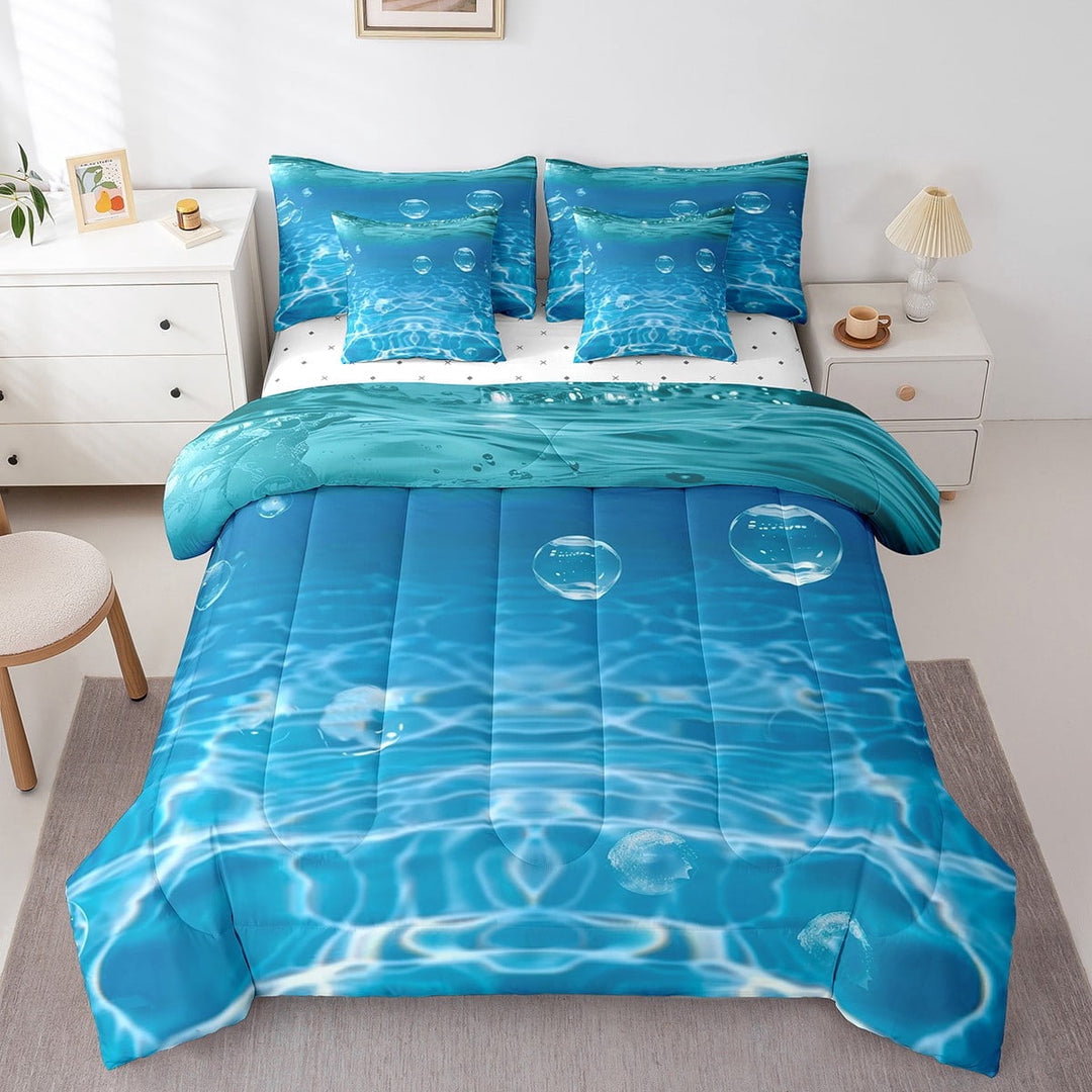 Erosebridal Ocean Water Bedding Queen Size, Summer Swimming Pool Bedding Sets Queen Size, Blue Deocr, 7pcs