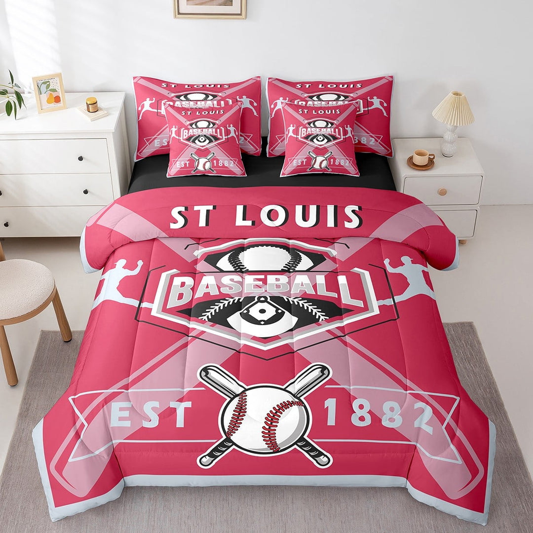 Erosebridal Baseball Player Comforter Set Twin Size 7 Piece Bed in A Bag Baseball Bedding Set Teens Super Soft All Season for Bedroom,Sports Reversible Bed Sets,ST Louis