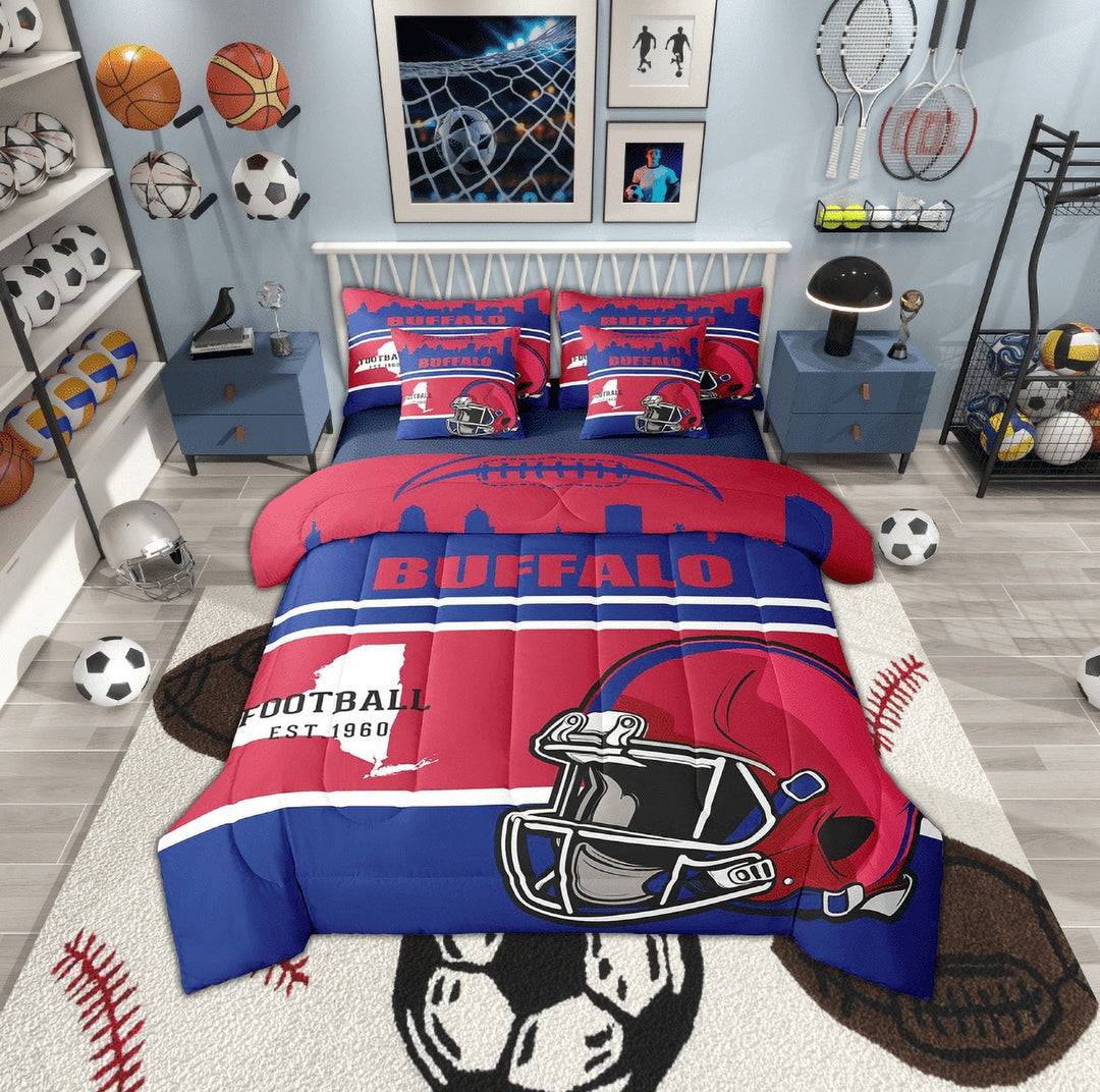 Erosebridal American City Buffalo Bed in a Bag, Football Soccer Bed Set, Sports Theme Reversible Comforter Sets, Super Cozy Room Decorative, 7pcs