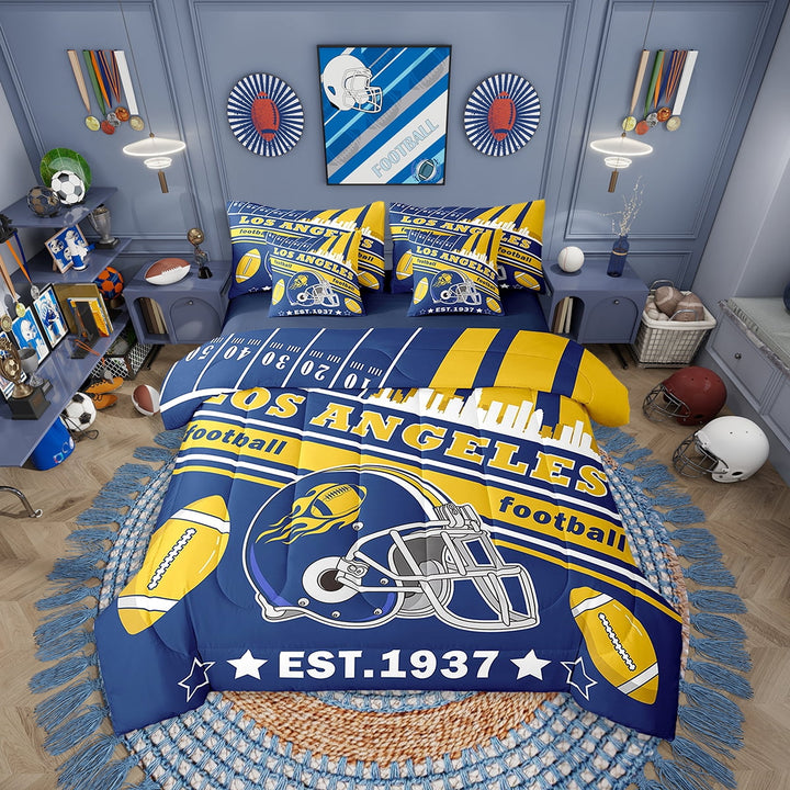 Erosebridal Football 7 Pieces Comforter Sets Full Size For Kids Boys,Los Angeles Bedding Set For All Season,Gifts For Football Fans,Football City Bed In A Bag With Comforter Sheets