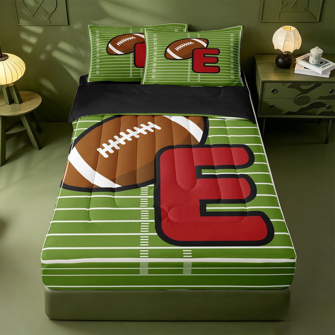 meiyoeat Rugby Ball Games Zipper Full Size Comforter Sets with Fitted Sheet and 2 Pillowcases For Boys,3D Cute E Alphabet Print Zipper Bedding Set For Girls,black Reversible,4-Piece
