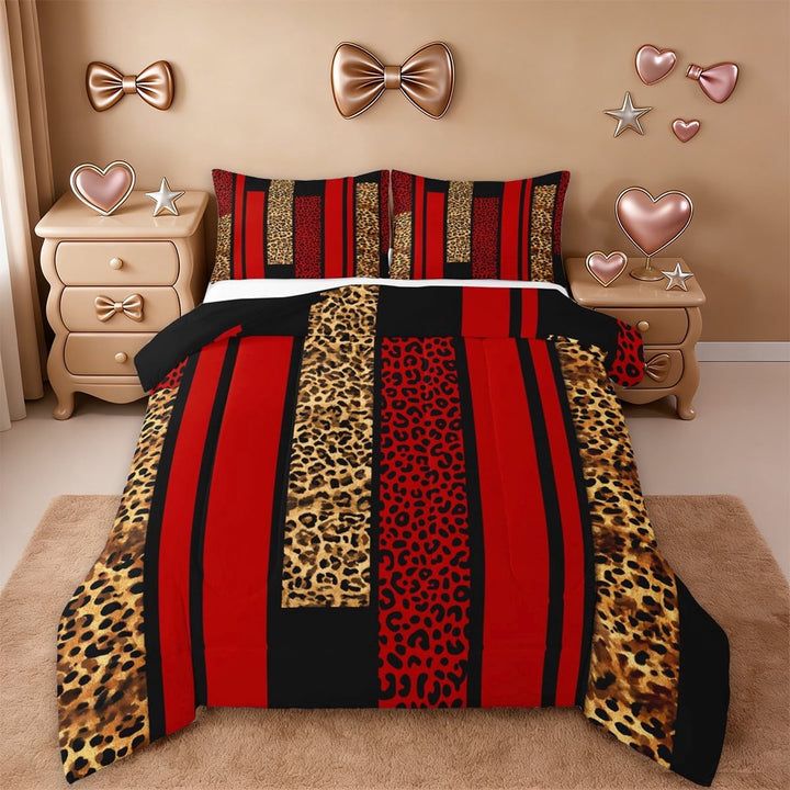 Erosebridal Romantic Fashion Cheetah Print Full Size Comforter Sets,Abstract Geometric Stripe Pattern Bedding Sets For Women,Reversible Black,3pcs
