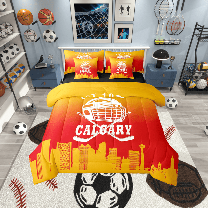 Erosebridal Calgary Soccer City Bedding Twin Size, American Football Bed in a Bag Twin size, Vintage Rugby Reversible Bed Set, Microfiber Room Decoration, 7pcs