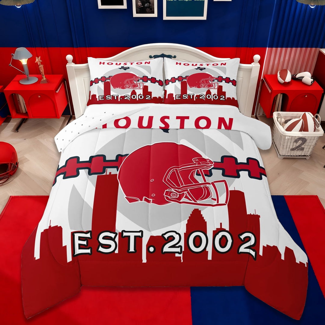 Manfei Houston Comforter Sets Twin Size,Rugby Sports Comforters &amp; Duvets,American Rugby Games Bedding Twin Comforter Set,Breathable Room Decorative Reversible,2-Piece