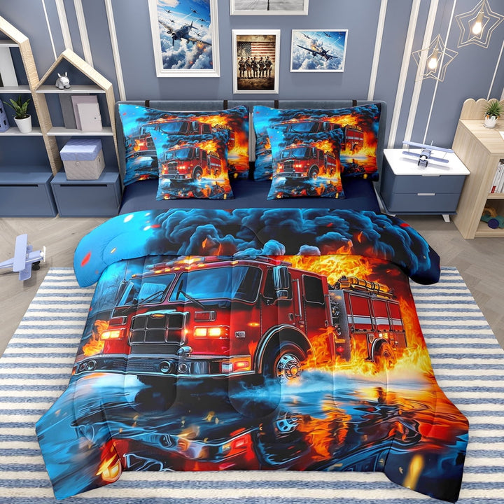 Erosebridal Cartoon Fire Truck Twin Bedding Sets for Kids Boys, , Navy Reversible, 7pcs
