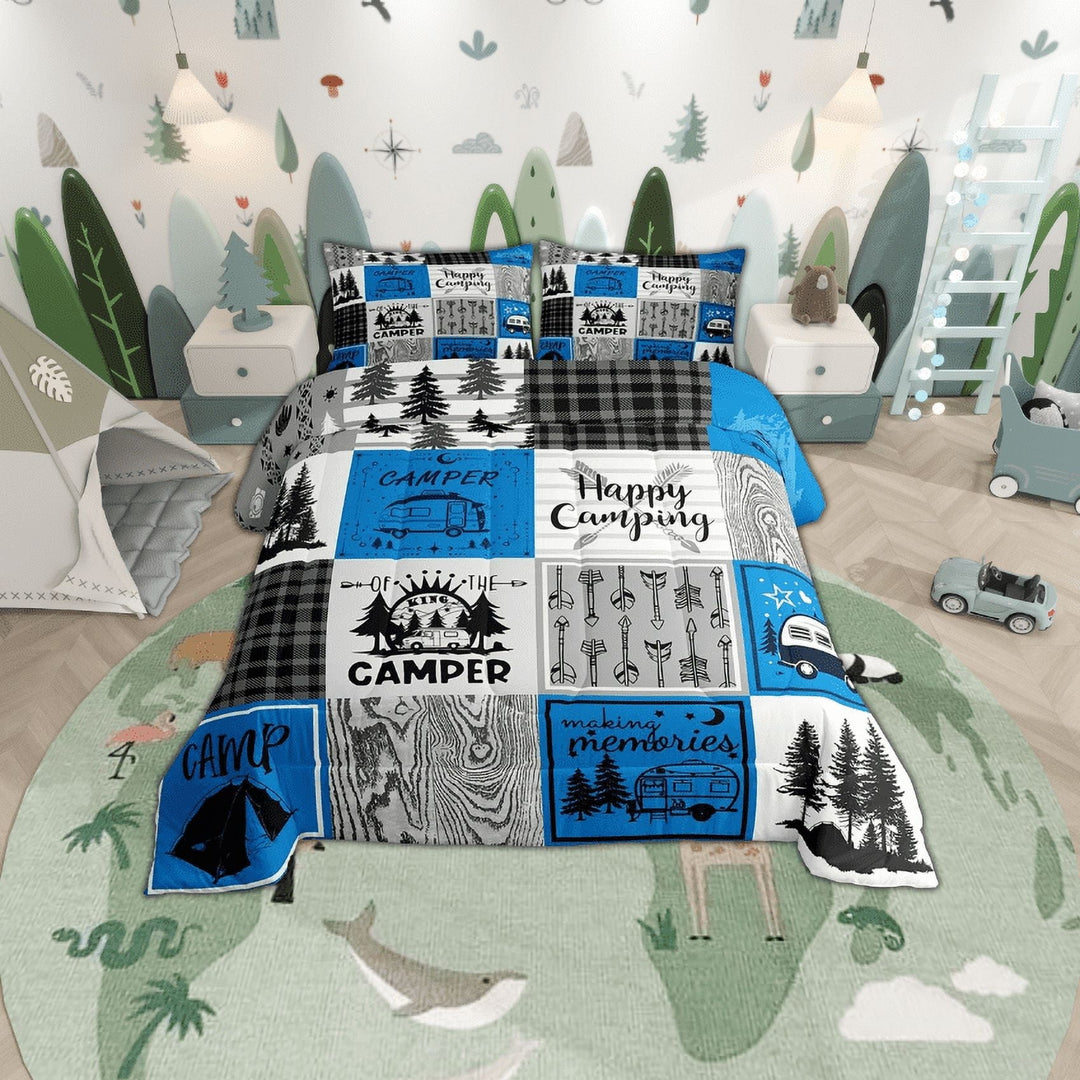 Blue Rv Bedding Set Full Rustic Camper Decor Comforter Set Camping Bunk Accessories For Camper Car Rv Comforter For Travel Trailers Country Buffalo Plaid Pine Tree Arrow Bed Set