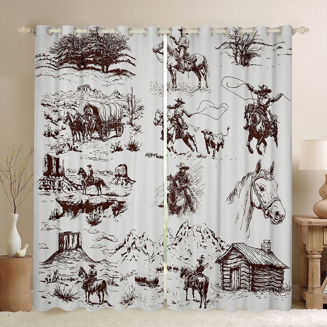 Erosebridal Western Cowboy Curtains for Living Room (42Wx84L),Rustic Cabin 30%-50% Blackout Curtains for Bedroom,Teenager Bedroom Decor